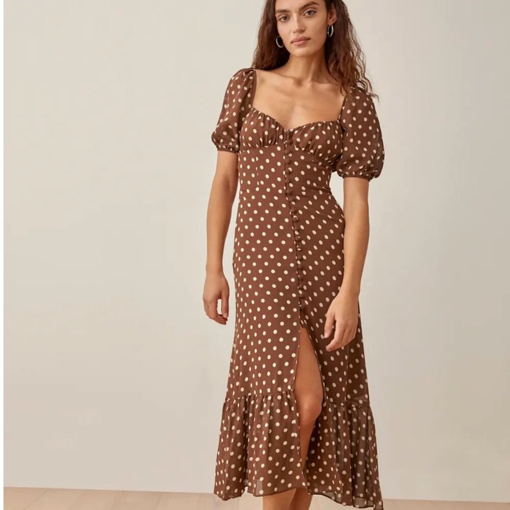 Reformation Charlee Polka Dot Midi Dress